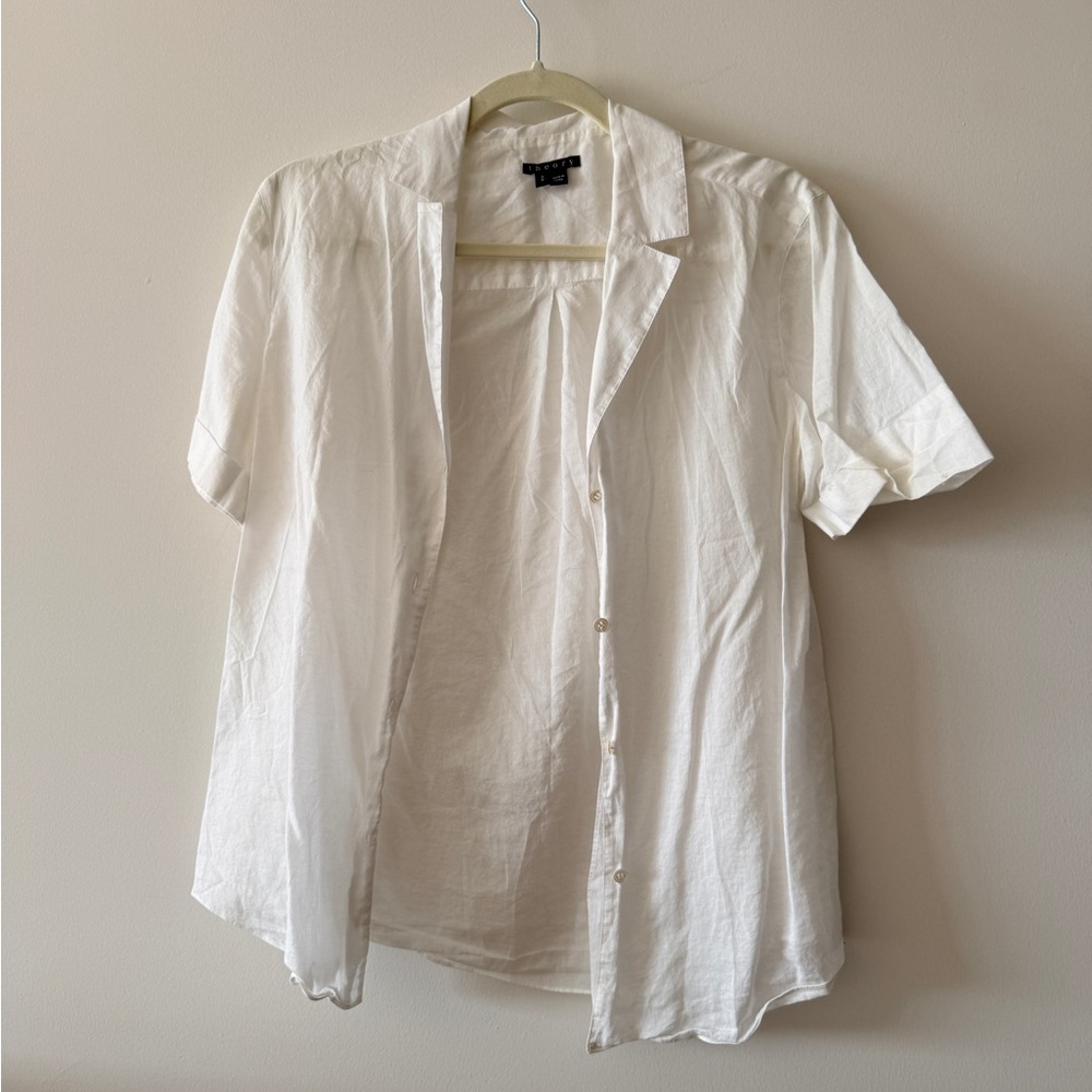Theory Crisp White Open Collar Shirt